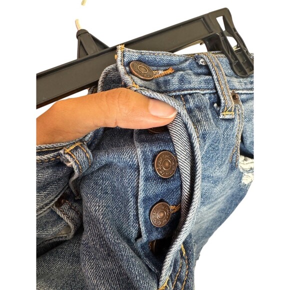 We The Free Jean Shorts Womens Size 29 Blue High Rise Distressed Cut-Off - Picture 3 of 5